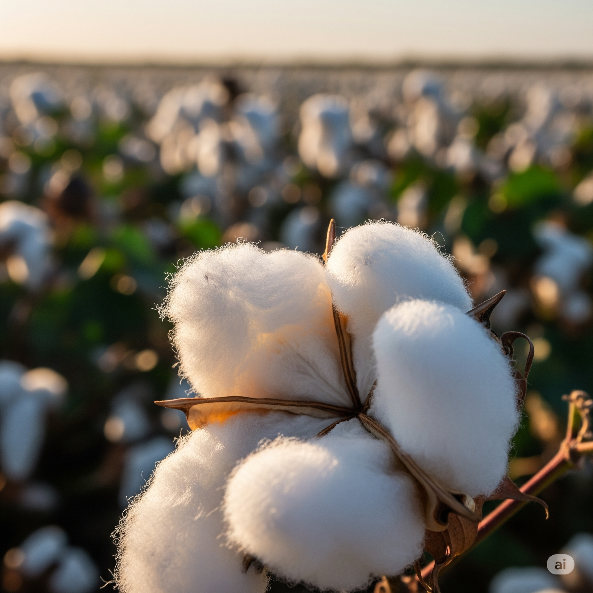 Close-up of high-quality raw cotton bolls